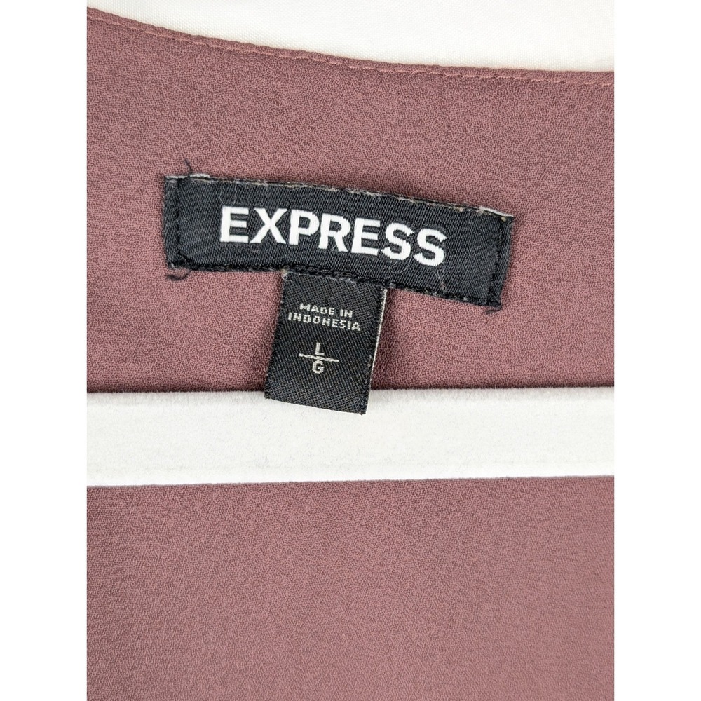 Express Long‎ Sleeve Colorblock V Neck Top Size L Pink Mauve Boho Classic Career - Picture 9 of 10